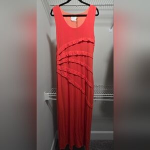 Lysse Vibrant Coral Maxi Dress with Ruffle Accents